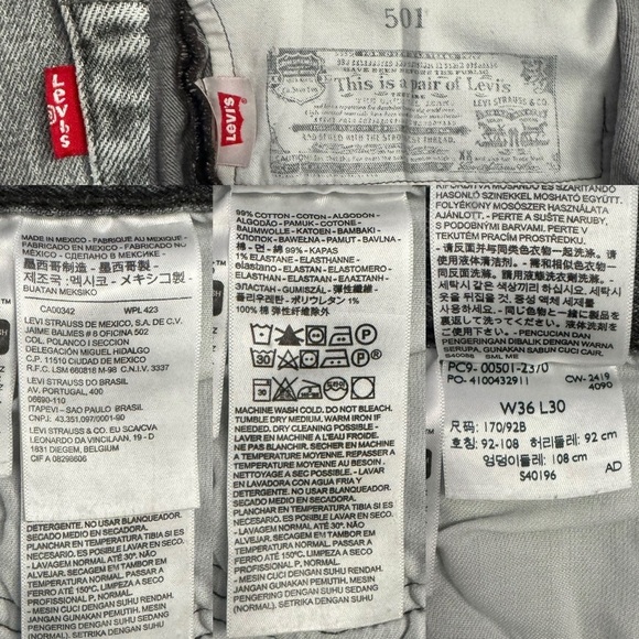 Levi's 501 Original Fit Grey Straight Leg Retro Rigid Denim Jeans Button Fly 36 - Picture 4 of 16